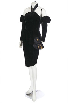 Lot 223 - A Thierry Mugler black velvet dress,  mid-1980s