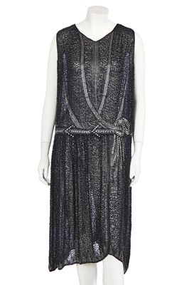 Lot 369 - A black beaded flapper dress, circa 1928