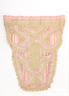 Lot 468 - A striped silk stomacher, 1770s, in pink and...