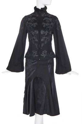 Lot 132 - An Alexander McQueen black ribbonwork embroidered suit, Pre-Collection 2005