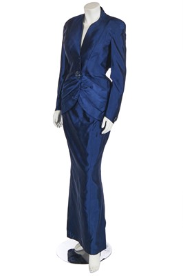 Lot 171 - A Thierry Mugler blue slubbed silk cocktail suit, circa 1995