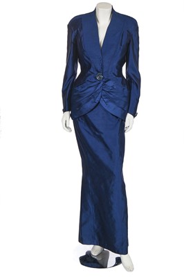 Lot 171 - A Thierry Mugler blue slubbed silk cocktail suit, circa 1995