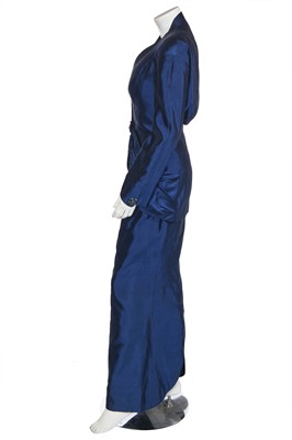 Lot 171 - A Thierry Mugler blue slubbed silk cocktail suit, circa 1995