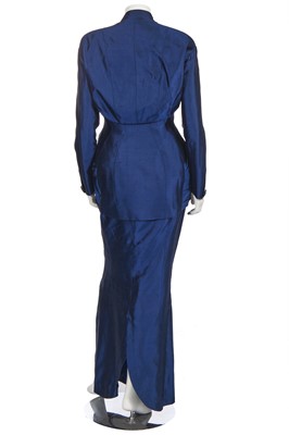 Lot 171 - A Thierry Mugler blue slubbed silk cocktail suit, circa 1995