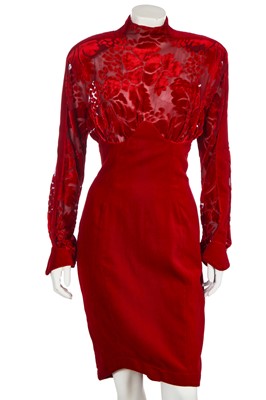 Lot 175 - A Thierry Mugler red velvet cocktail dress, circa 1993