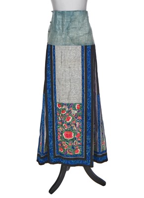 Lot 449 - An embroidered blue silk skirt, Chinese, Mamianqun, circa 1900