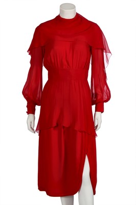 Lot 369 - A Valentino Garavani haute couture red chiffon dress, mid-1970s