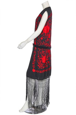 Lot 366 - A black and red silk shawl dress, circa 1924