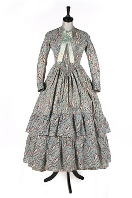 Lot 479 - A printed wool day dress, late 1840s, with...