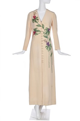 Lot 398 - A Christian Dior Iran by Marc Bohan embroidered beige silk crêpe dress, early 1970s