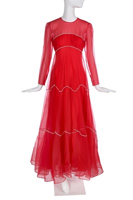 Lot 401 - A Christian Dior Iran by Marc Bohan crimson cigaline evening dress, 1970s