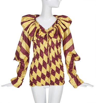 Lot 196 - A John Galliano burgundy and yellow blouse, 'Honcho Woman' collection, Spring-Summer 1991