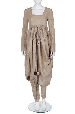 Lot 336 - A rare John Galliano ecru linen dress/jumpsuit, 'Fallen Angels' collection, Spring-Summer 1986