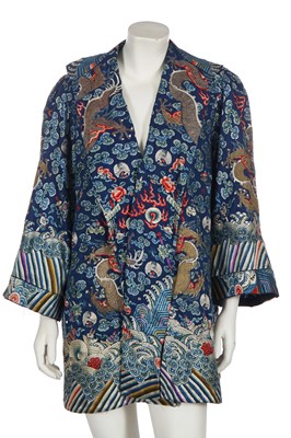 Lot 454 - An unusual embroidered opera coat formed from a Chinese dragon robe, 1920s