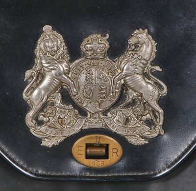 Lot 327 - A rare black patent Coronation handbag, 1953