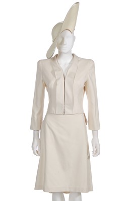 Lot 64 - An Alexander McQueen ivory skirt suit and hat, commercial collection, 2006