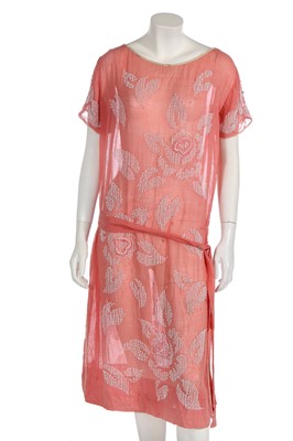 Lot 368 - A beaded pink muslin flapper dress, circa 1925