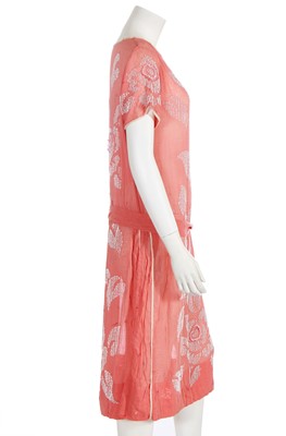 Lot 368 - A beaded pink muslin flapper dress, circa 1925