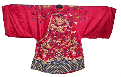 Lot 460 - A woman's fuchsia silk dragon robe, mangpao, Chinese, early 20th century