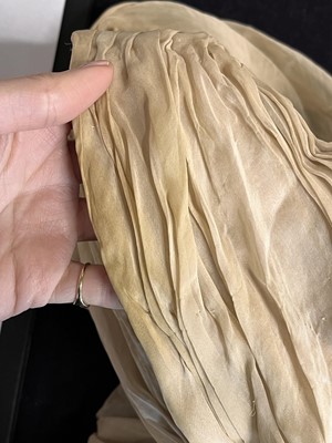 Lot 316 - A Jean Dessès haute couture pale brown and lime green chiffon evening gown, circa 1951