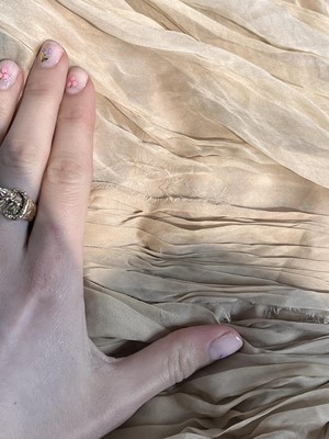 Lot 316 - A Jean Dessès haute couture pale brown and lime green chiffon evening gown, circa 1951