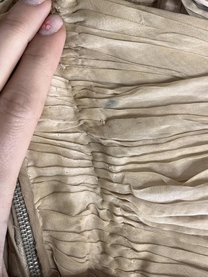 Lot 316 - A Jean Dessès haute couture pale brown and lime green chiffon evening gown, circa 1951