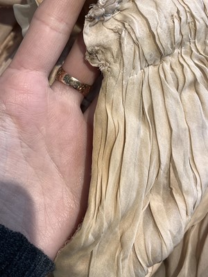 Lot 316 - A Jean Dessès haute couture pale brown and lime green chiffon evening gown, circa 1951