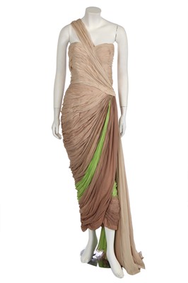 Lot 316 - A Jean Dessès haute couture pale brown and lime green chiffon evening gown, circa 1951