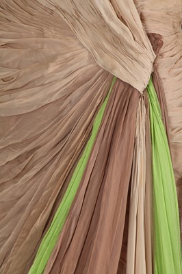 Lot 316 - A Jean Dessès haute couture pale brown and lime green chiffon evening gown, circa 1951