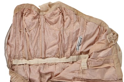 Lot 316 - A Jean Dessès haute couture pale brown and lime green chiffon evening gown, circa 1951