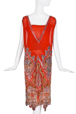 Lot 477 - A Molyneux haute couture beaded tangerine chiffon orientalist dress, circa `1927