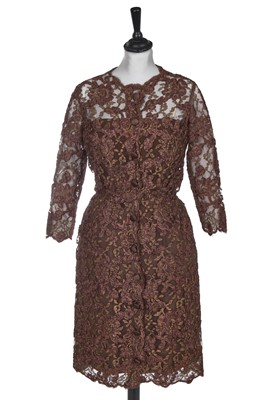 Lot 433 - A Christian Dior London brown soutache and lace cocktail dress, circa 1960