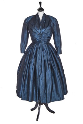 Lot 447 - A Christian Dior for Australia petrol-blue taffeta dinner dress, 1951