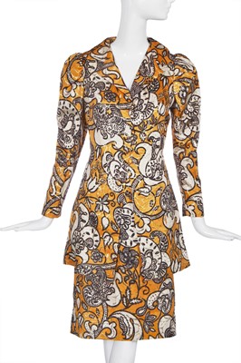 Lot 376 - A Thea Porter printed and woven lamé cocktail suit, early 1970s