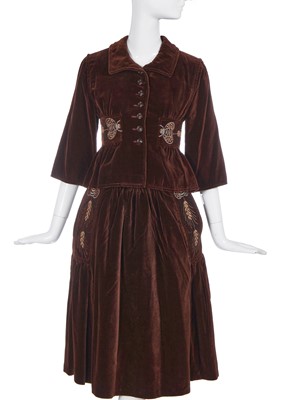 Lot 417 - A Bill Gibb embroidered brown velvet ensemble, early 1970s