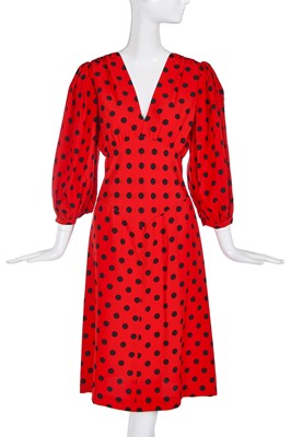 Lot 418 - An Yves Saint Laurent polka dot silk dress, late 1970s