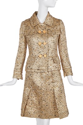 Lot 420 - A Madeleine de Rauch gold tweed cocktail suit, circa 1968