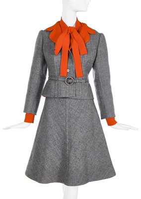 Lot 412 - A Christian Dior haute couture by Marc Bohan orange and grey suit, Autumn-Winter 1972 -73