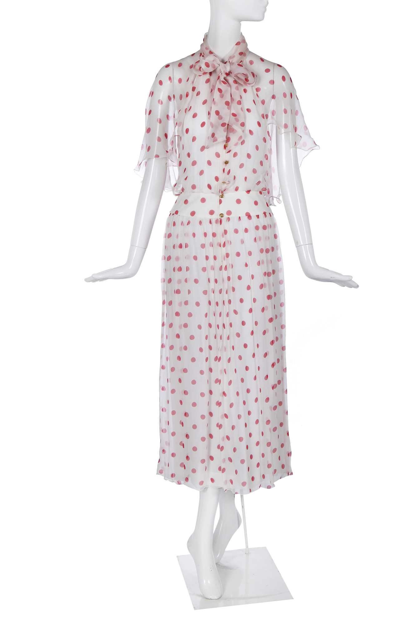 Lot 67 - A Chanel polka dot chiffon dress, 1980s