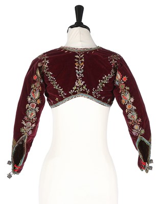 Lot 491 - An embroidered purple velvet bolero jacket,...