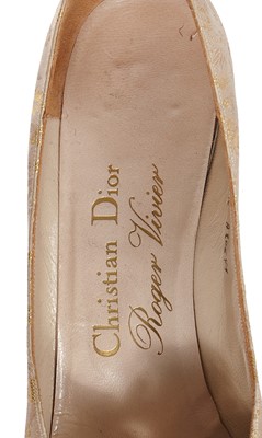 Lot 422 - A fine pair of Christian Dior by Roger Vivier brocaded satin 'Watteau' shoes, 1962