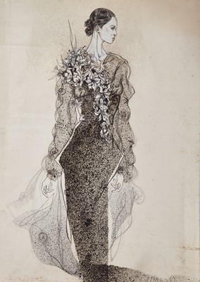 Lot 327 - A Claire Smalley fashion illustration for John Galliano's 'The Rose' collection, Autumn-Winter, 1987-88