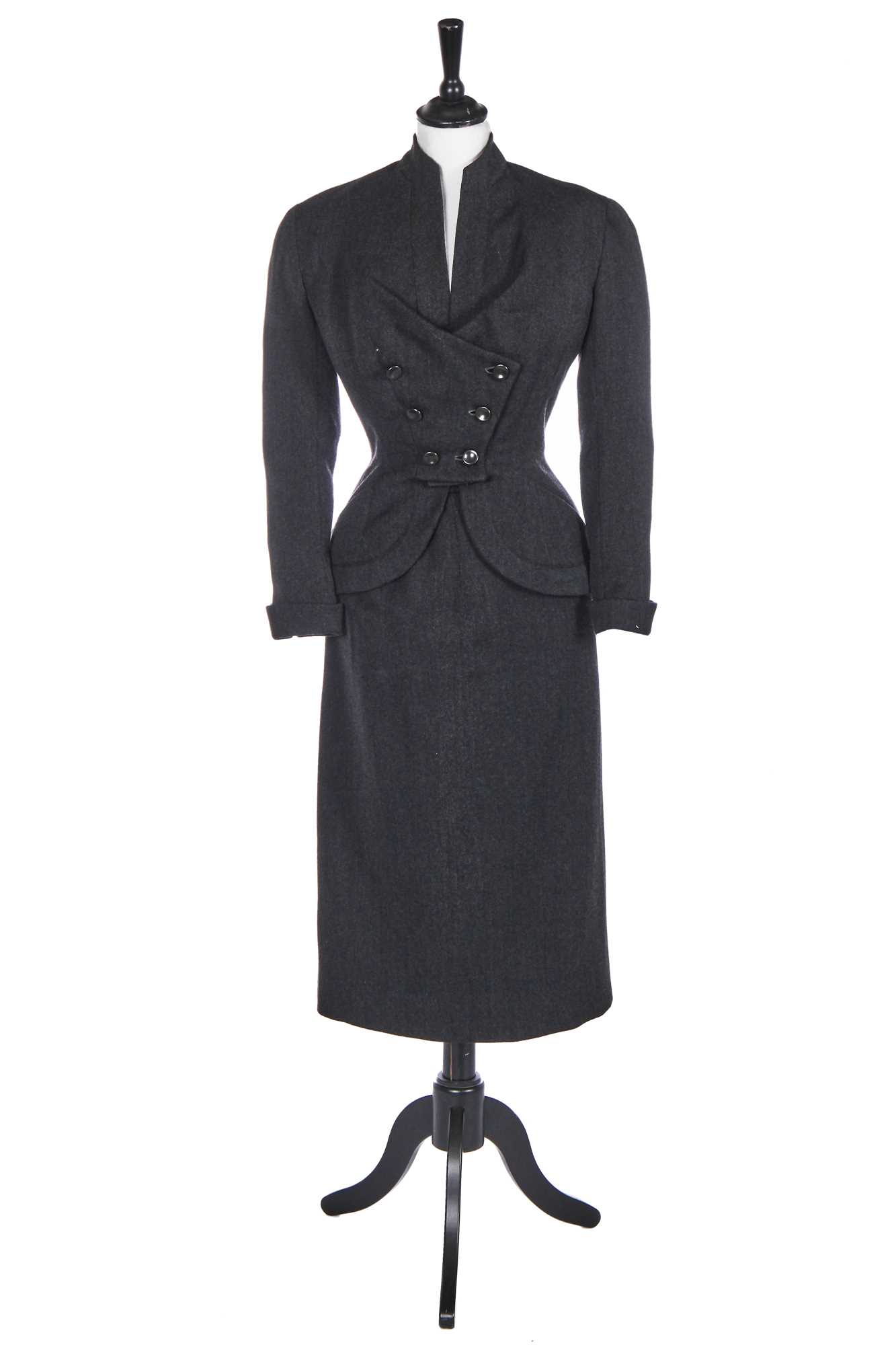 Lot 460 - A Pierre Balmain haute couture charcoal grey wool suit, circa 1949