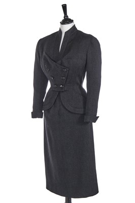 Lot 460 - A Pierre Balmain haute couture charcoal grey wool suit, circa 1949