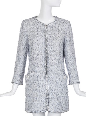Lot 19 - A Chanel pale blue and white tweed coat, probably Cruise 2019