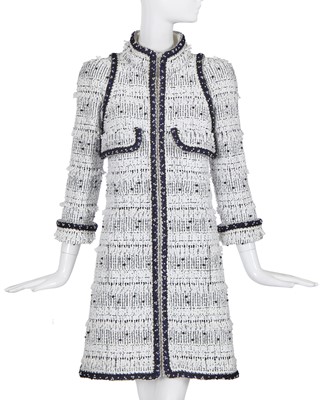 Lot 34 - A Chanel white and black tweed coat, Autumn-Winter 2017-18
