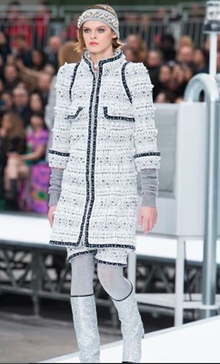 Lot 34 - A Chanel white and black tweed coat, Autumn-Winter 2017-18