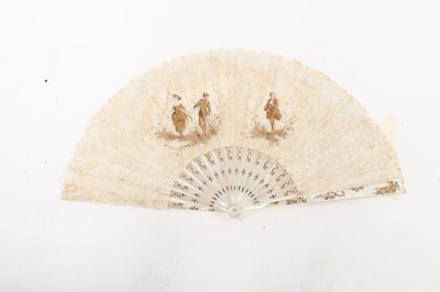 Lot 498 - Two painted silk and Point de Gaze lace fans,...