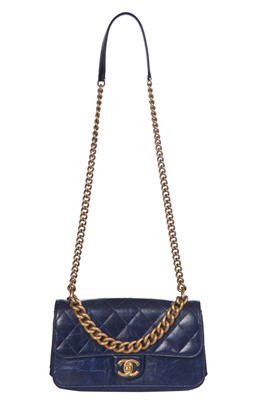 Lot 45 - A Chanel quilted navy leather flap bag, 2017-2018