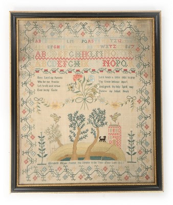 Lot 502 - An embroidered sampler by Elizabeth Hillyer,...